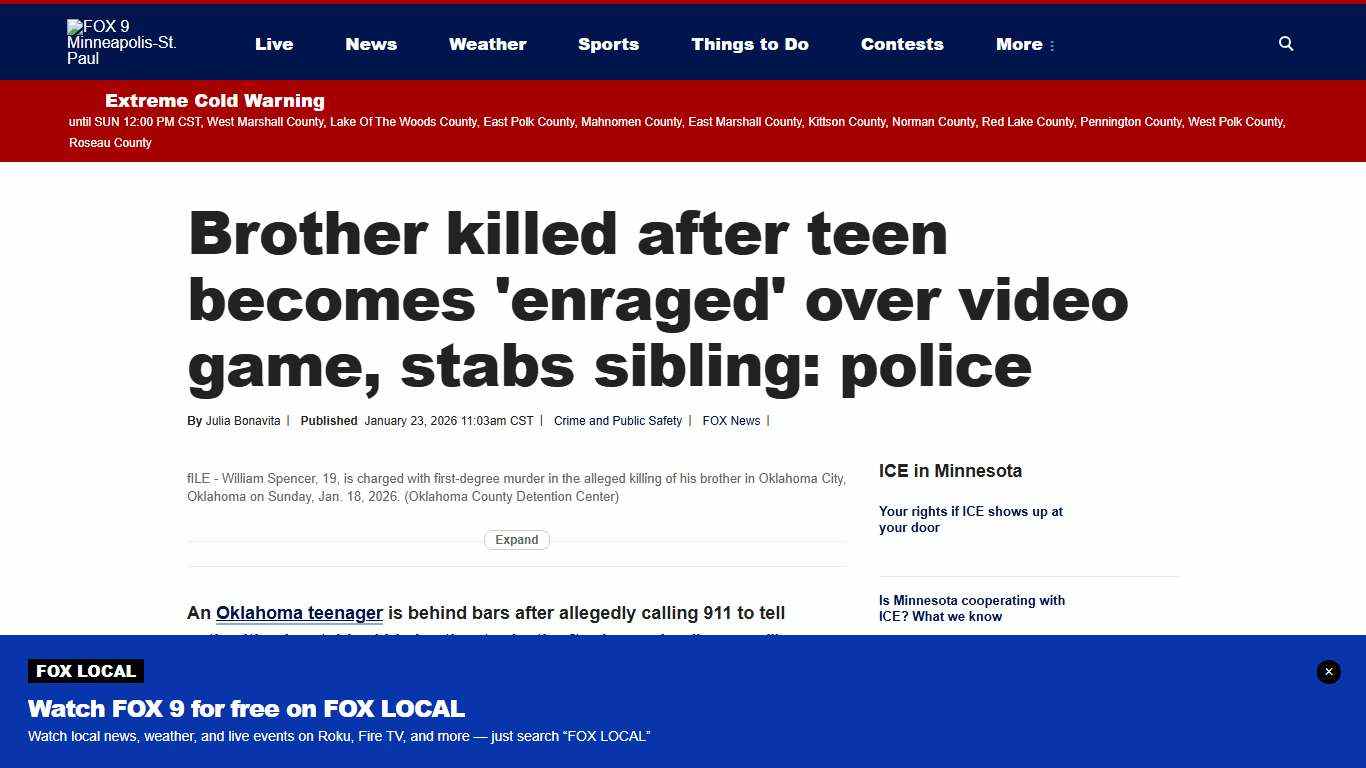 Brother killed after teen becomes 'enraged' over video game, stabs sibling: police FOX 9 Minneapolis-St. Paul