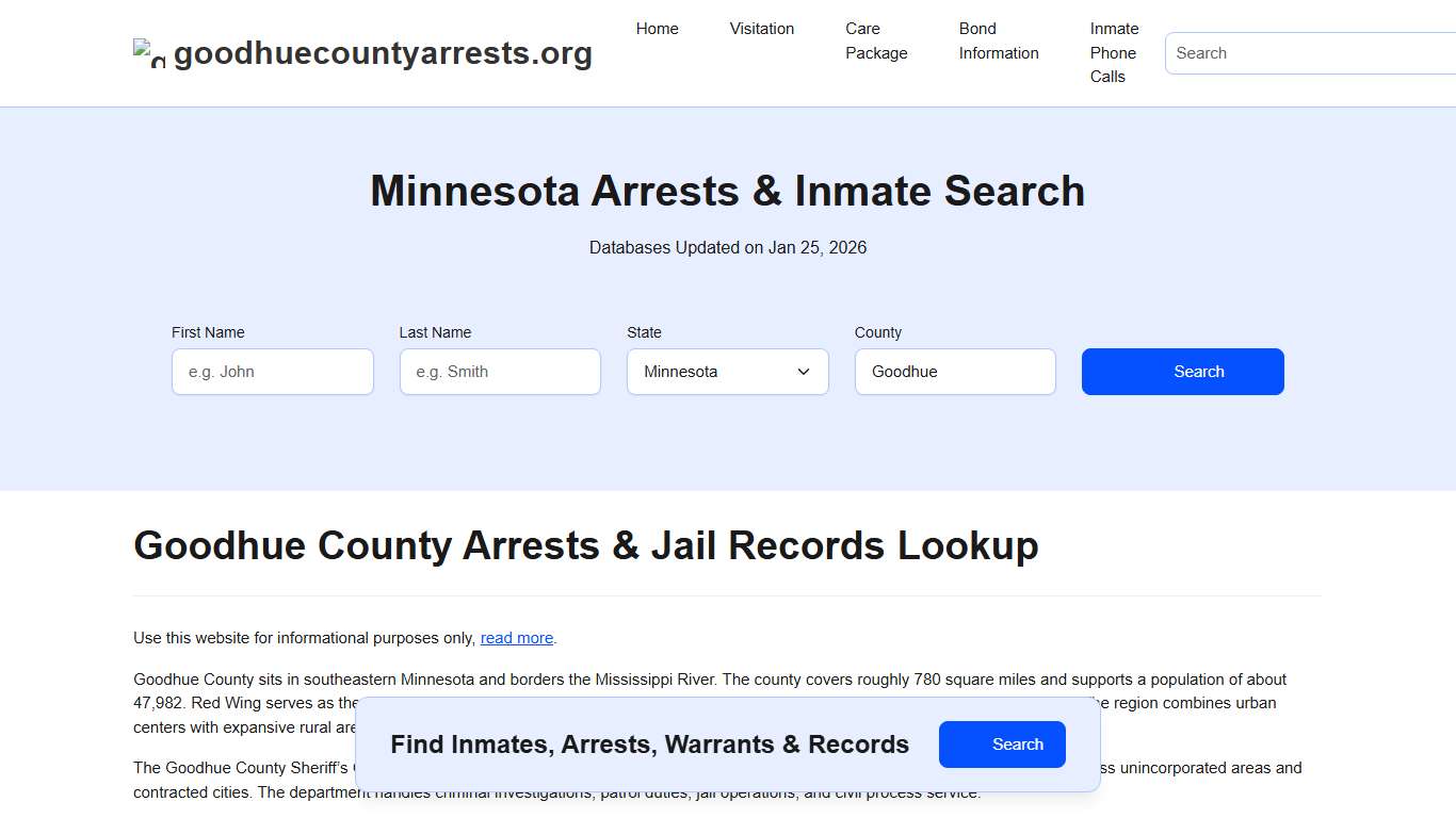 Goodhue County, MN Arrests, Warrants, Police Records Search